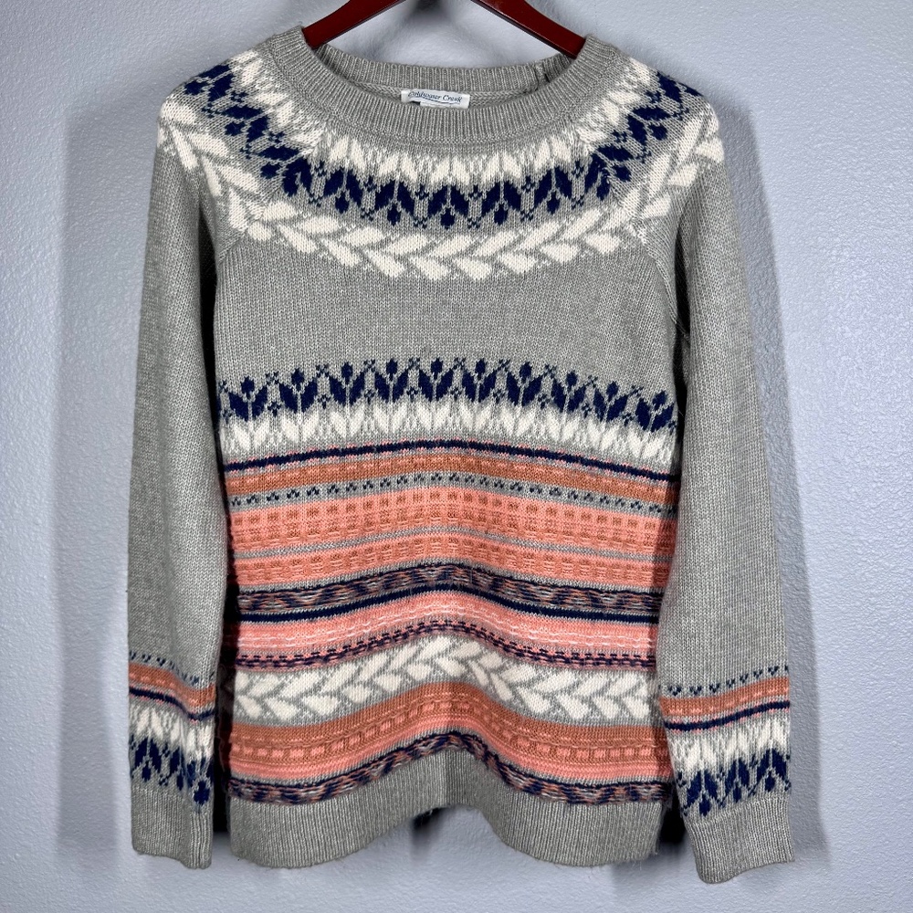 Coldwater Creek Fair Isle Sweater Womens Small Gray‎ Pink Blue Cotton Blend Knit